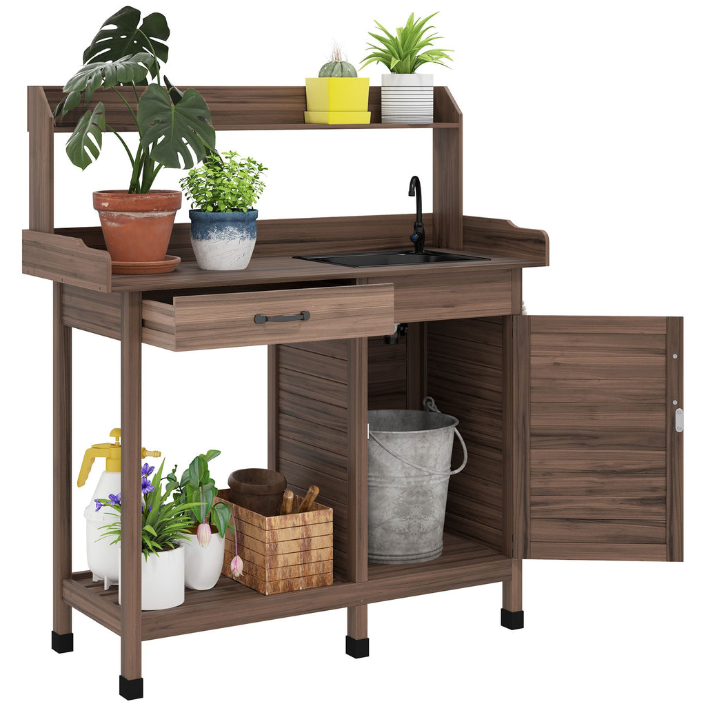 Fir Wood Potting Bench with Sink and Cabinet – main product view