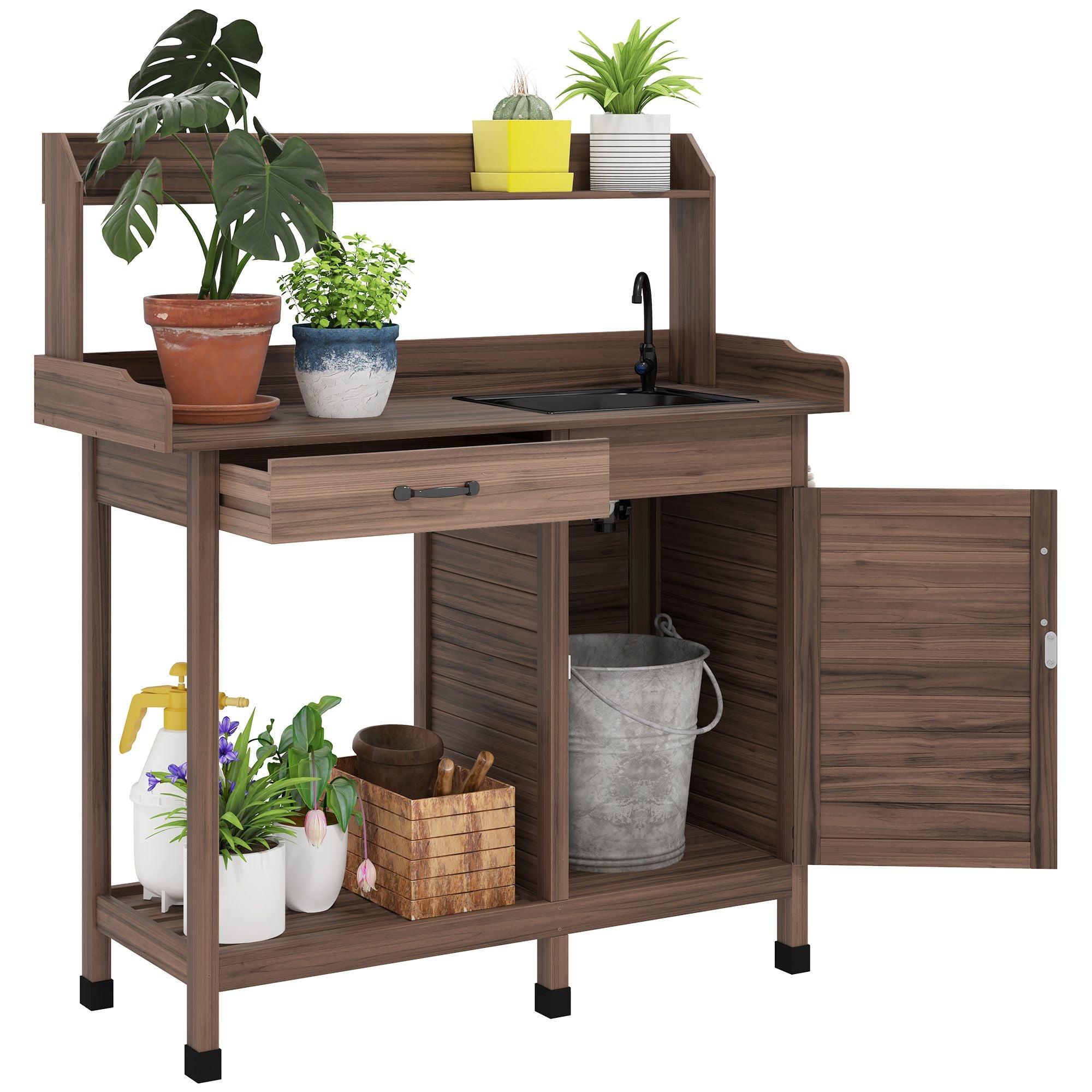 Fir Wood Potting Bench with Sink and Cabinet – main product view