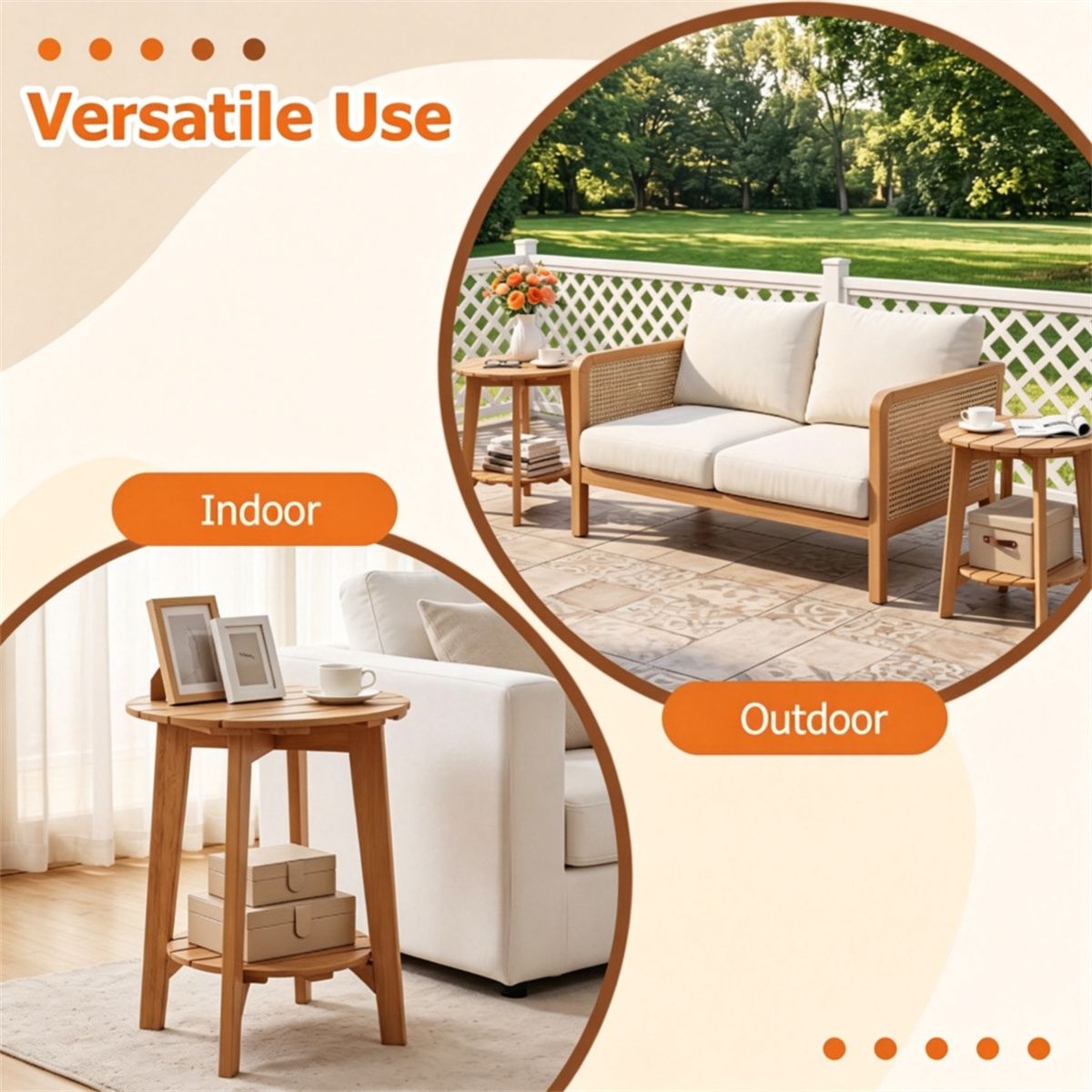 2-Tier Natural Eucalyptus Patio Side Table – product view 5 of 10