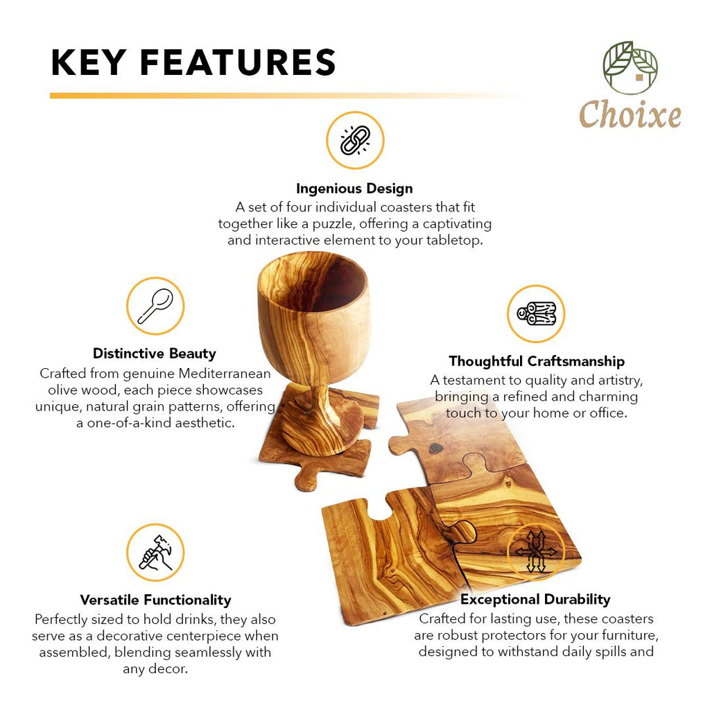 4-Piece Olive Wood Puzzle Coaster Set – product view 4 of 7