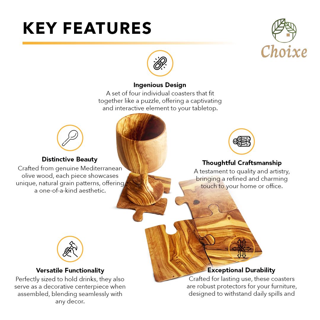 4-Piece Olive Wood Puzzle Coaster Set – product view 4 of 7