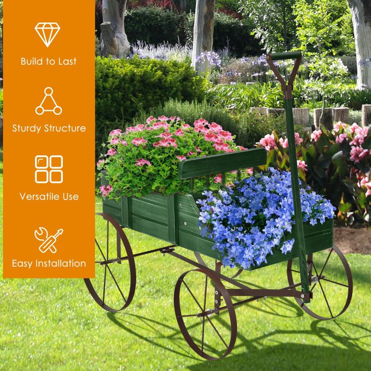 Wooden Wagon Plant Bed with Metal Wheels for Garden Yard Patio – product view 22 of 50