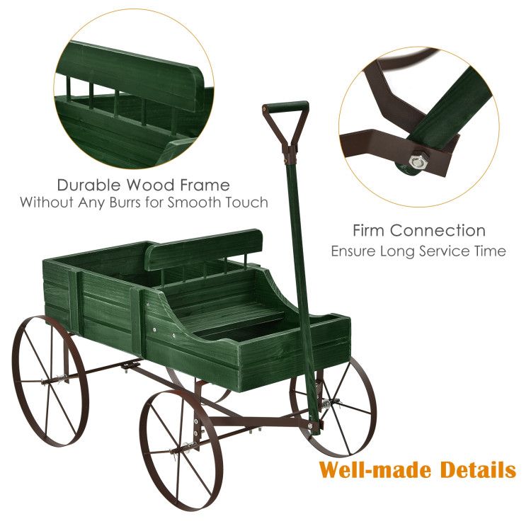 Wooden Wagon Plant Bed with Metal Wheels for Garden Yard Patio – product view 27 of 50