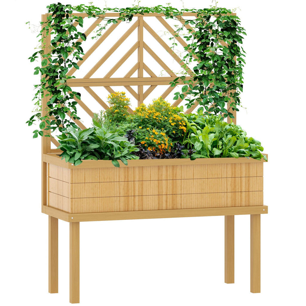 Elevated Wood Planter with Trellis for Climbing Plants, Raised Garden Bed with Legs and Drainage Holes, Natural Wood – product view 11 of 11