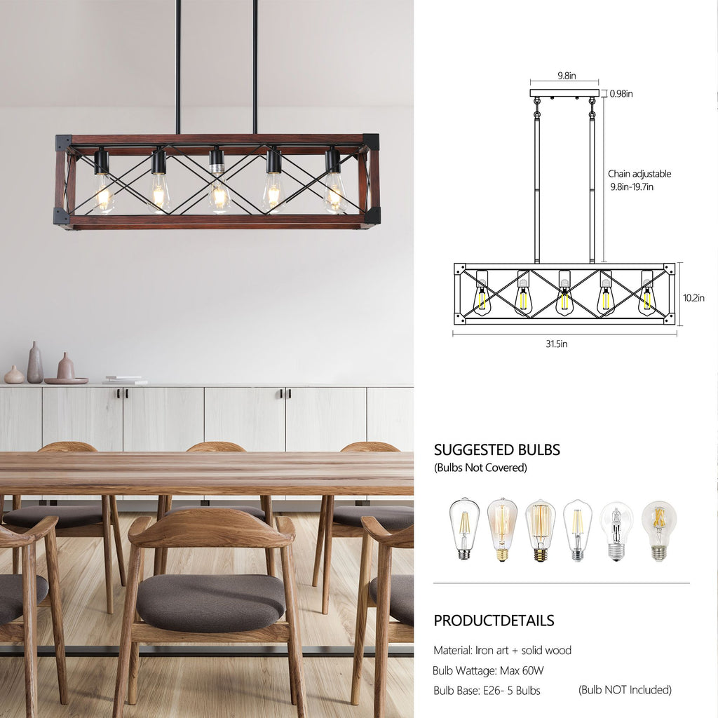 32-Inch 5-Light Farmhouse Wood Chandelier – product view 9 of 13