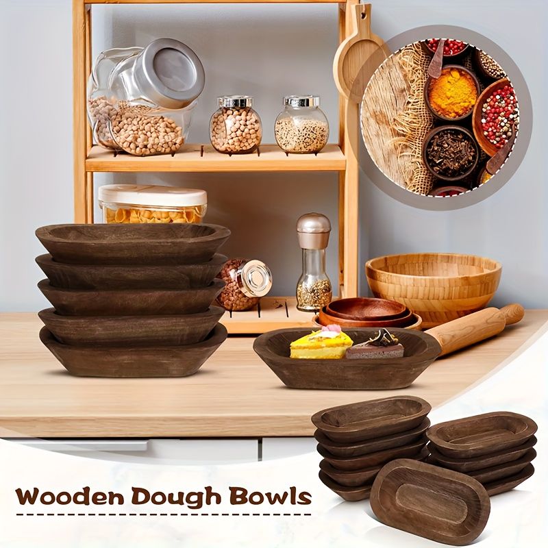 Set of 5 Rustic Wood Dough Bowls – main product view