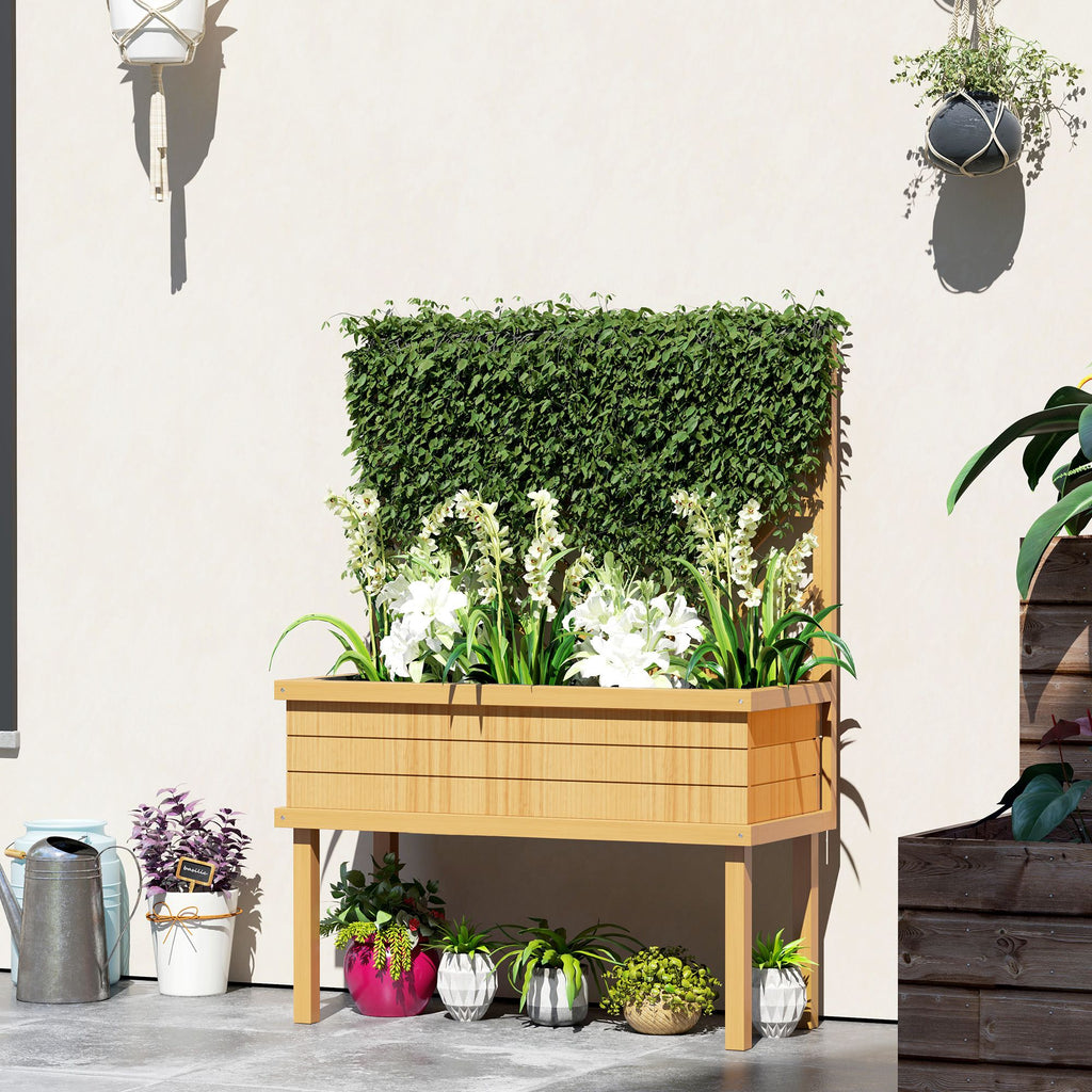 Elevated Wood Planter with Trellis for Climbing Plants, Raised Garden Bed with Legs and Drainage Holes, Natural Wood – product view 2 of 11