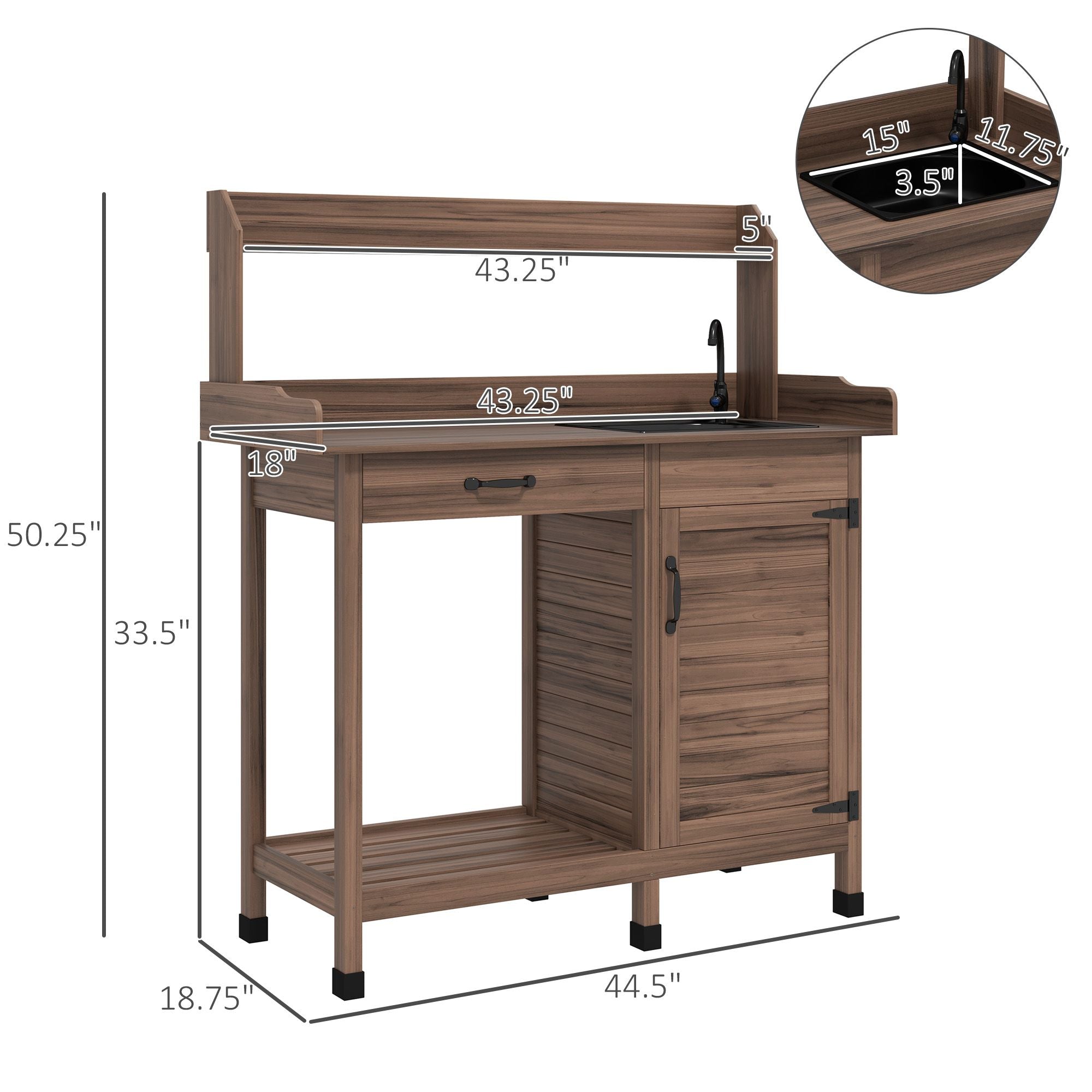 Fir Wood Potting Bench with Sink and Cabinet – product view 3 of 11