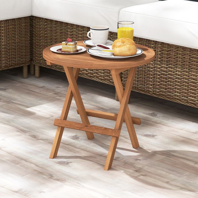 Round Folding Teak Patio Side Table – product view 8 of 8
