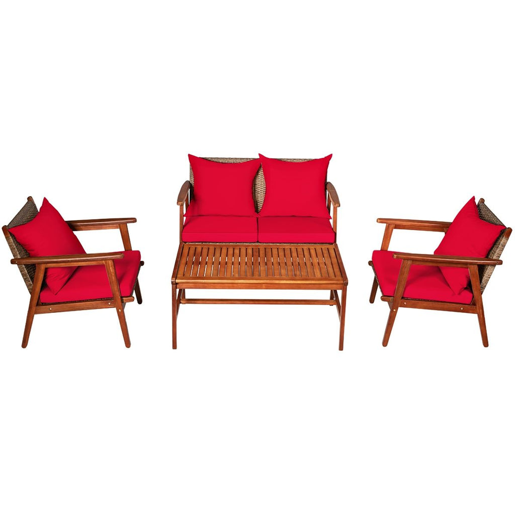 4-Piece Acacia Rattan Patio Set with Cushions – product view 5 of 16