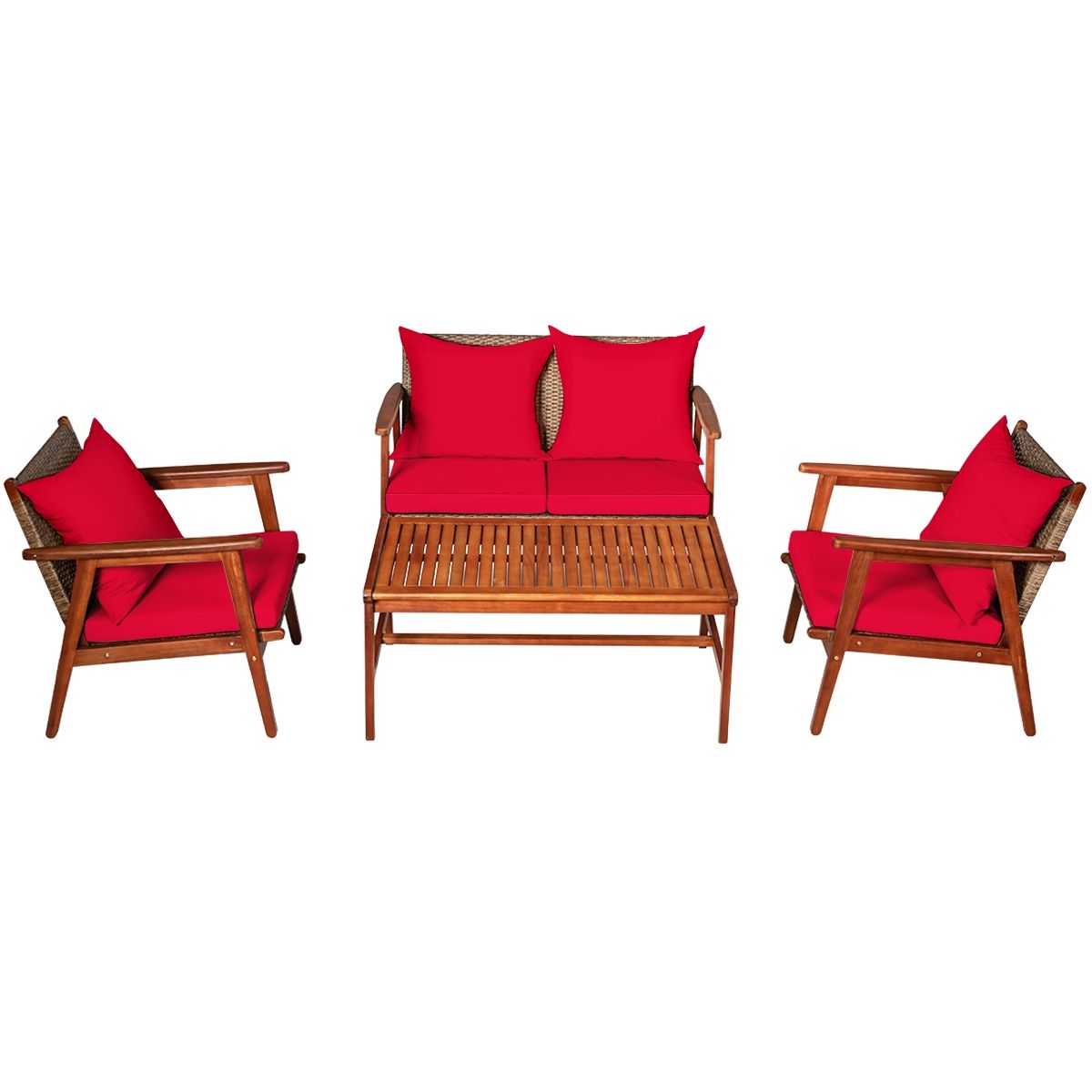 4-Piece Acacia Rattan Patio Set with Cushions – product view 5 of 16