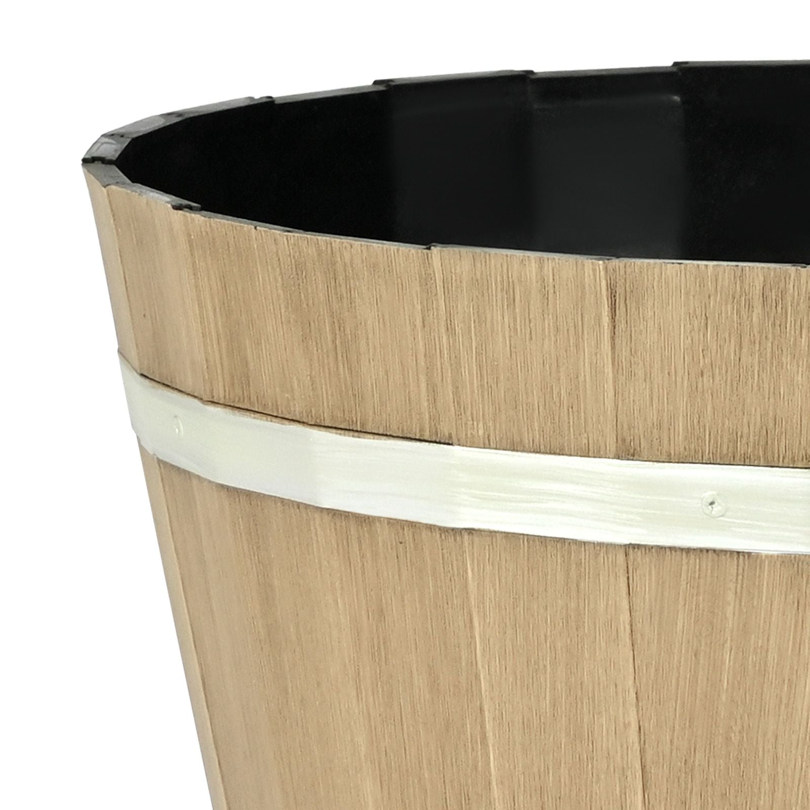 Plant Pots, 4 Pack 11.81 inch Whiskey Barrel Planters with Drainage Holes, Large Outside Plastic Decoration Flower Pot Imitation Wine Barrel Design for Indoor Outdoor Garden Home Plants, Brown – product view 2 of 9