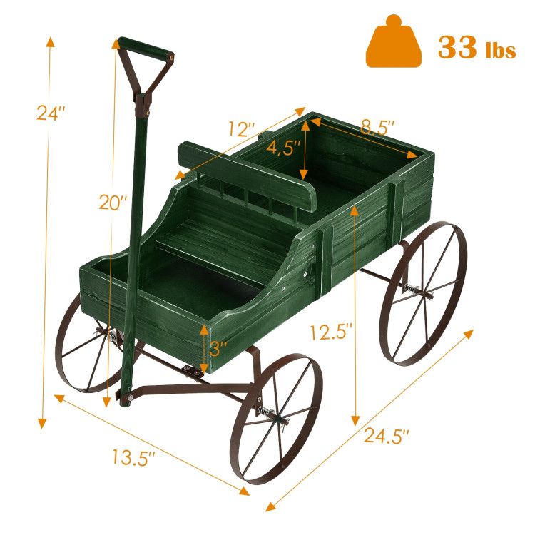 Wooden Wagon Plant Bed with Metal Wheels for Garden Yard Patio – product view 20 of 50