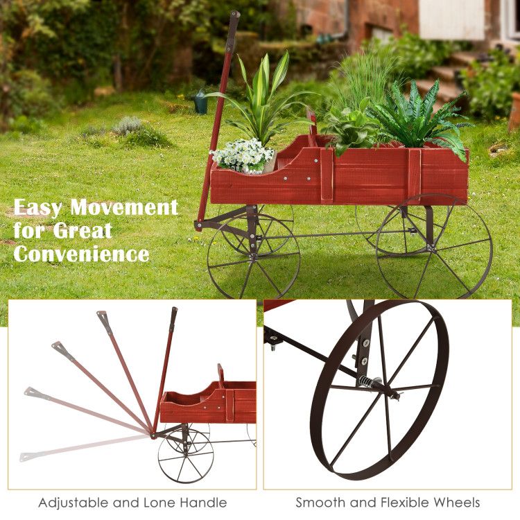Wooden Wagon Plant Bed with Metal Wheels for Garden Yard Patio – product view 7 of 12