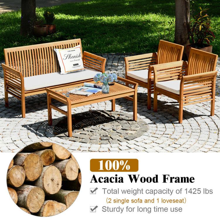 4-Piece Acacia Patio Sofa Set with Coffee Table – product view 4 of 10
