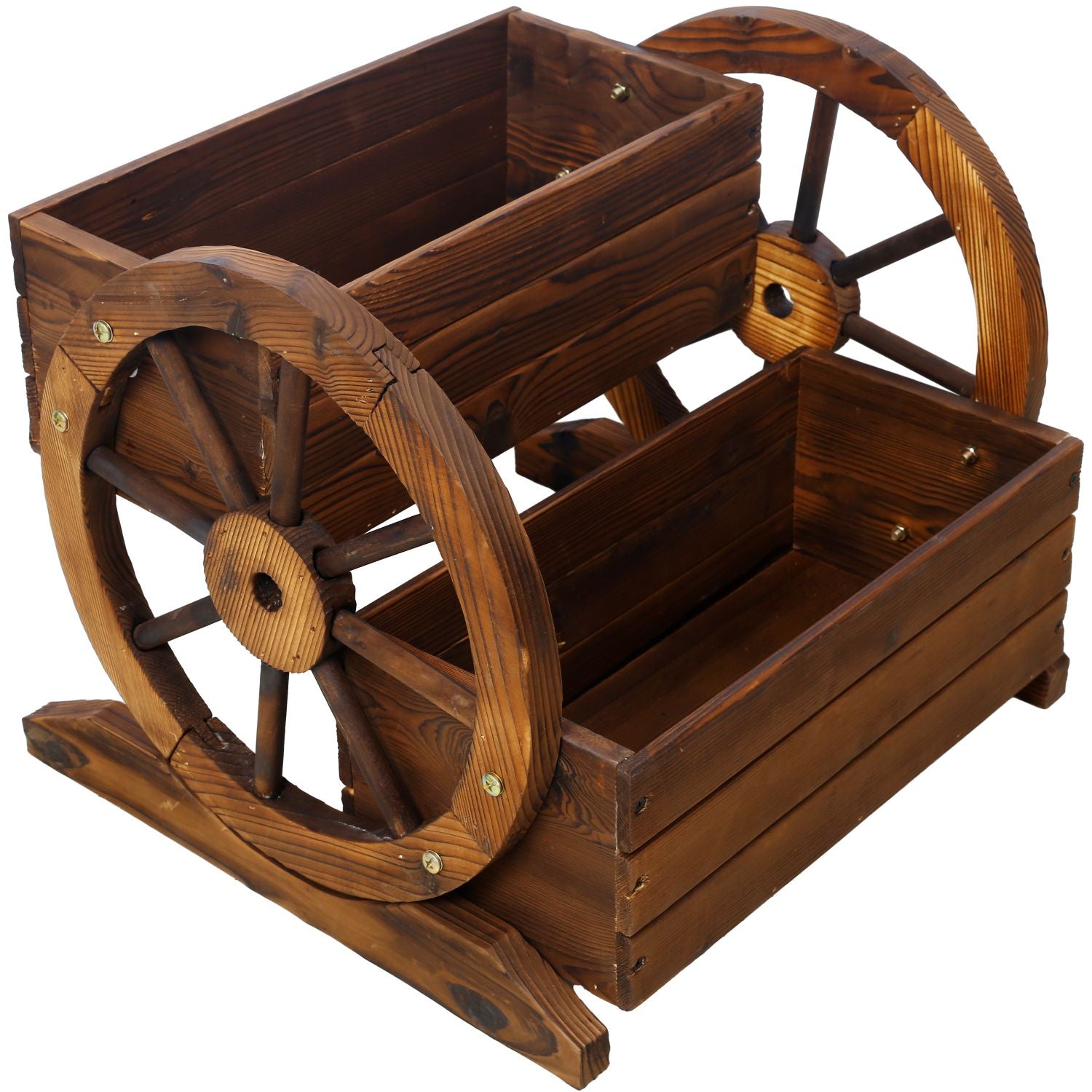 2-Tier Fir Wood Wagon Planter with Wheels – product view 2 of 9