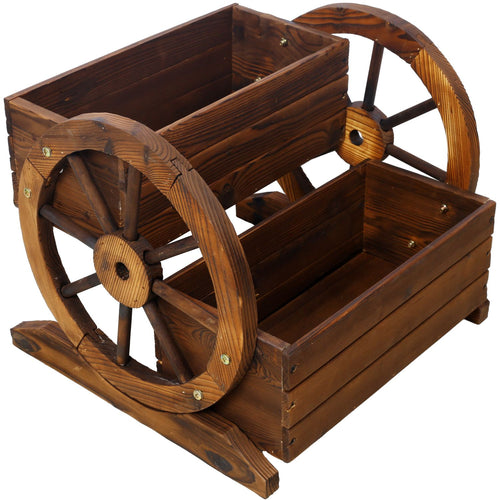 2-Tier Fir Wood Wagon Planter with Wheels – product view 2 of 9