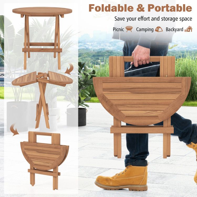 Round Folding Teak Patio Side Table – product view 2 of 8