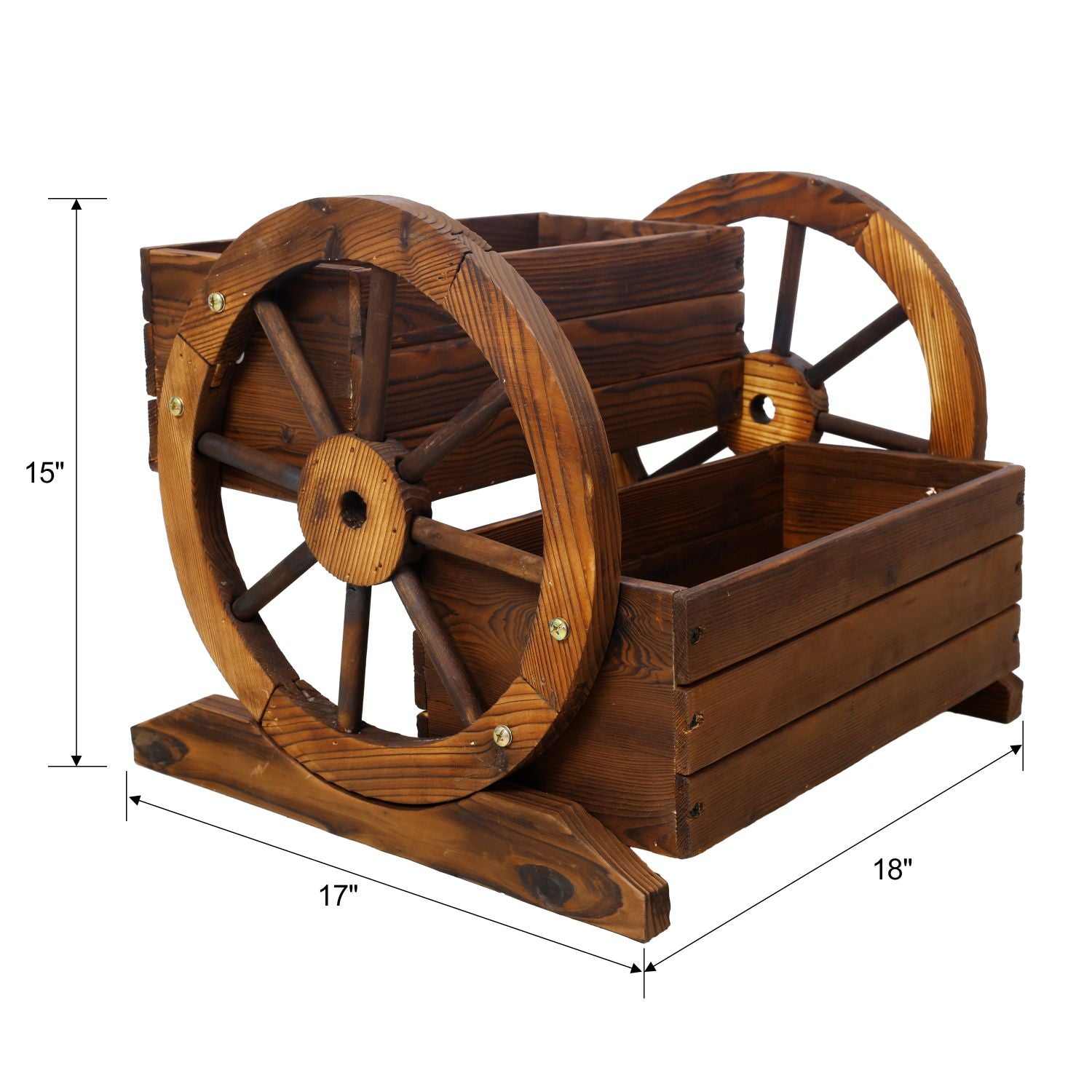 2-Tier Fir Wood Wagon Planter with Wheels – product view 9 of 9