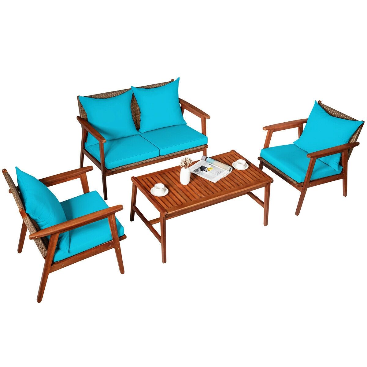 4-Piece Acacia Rattan Patio Set with Cushions – product view 2 of 16