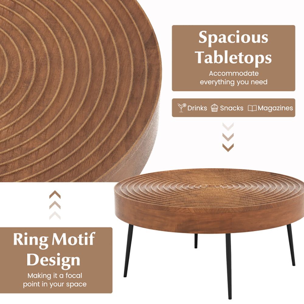 Set of 2 Ring-Pattern Round Farmhouse Tables – product view 8 of 10
