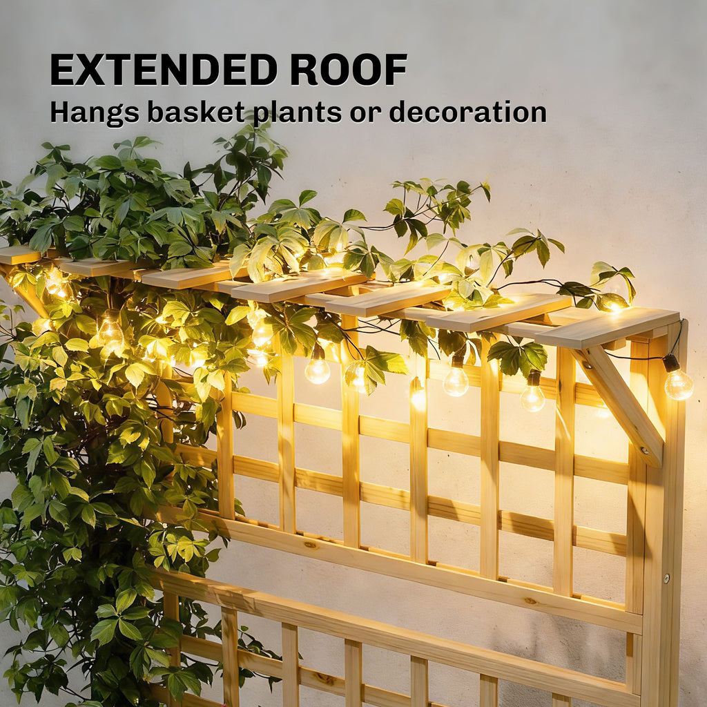 Wooden Raised Garden Bed with Trellis and Roof, Elevated Planter Box with 2 Shelves, Drainage Hole and Liner, Natural – product view 5 of 11