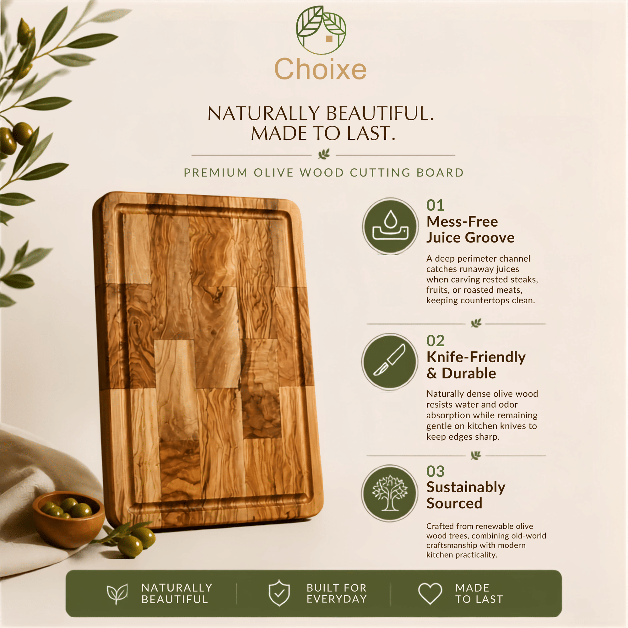 15.5-Inch Olive Wood Cutting Board – product view 5 of 7