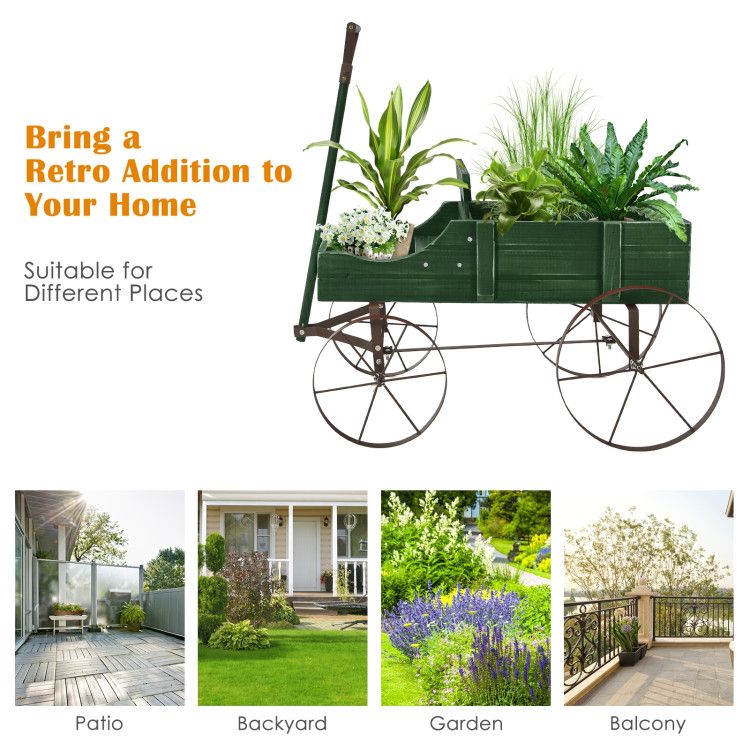 Wooden Wagon Plant Bed with Metal Wheels for Garden Yard Patio – product view 26 of 50