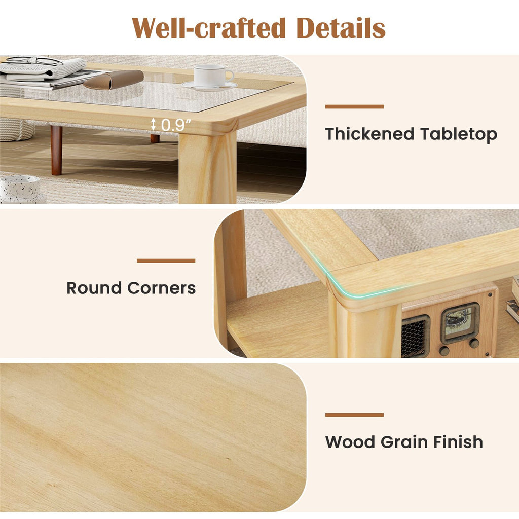 2-Tier Glass-Top Coffee Table with Storage Shelf – product view 10 of 10