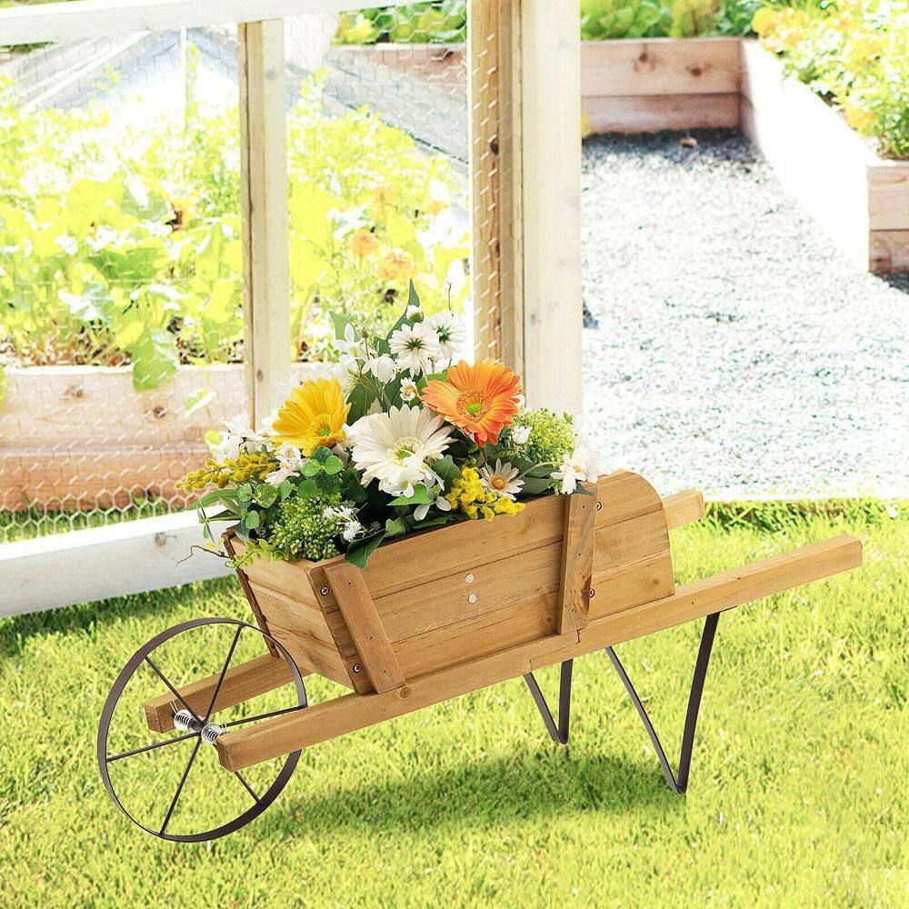 1PC Wooden Wagon Planter with 9 Magnetic Accessories for Garden Yard – main product view