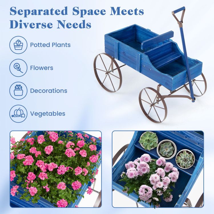 Wooden Wagon Plant Bed with Metal Wheels for Garden Yard Patio – product view 39 of 50