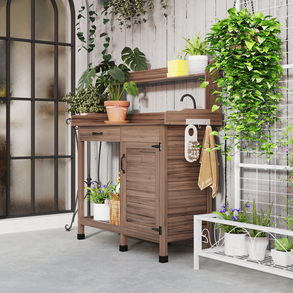 Fir Wood Potting Bench with Sink and Cabinet – product view 7 of 11