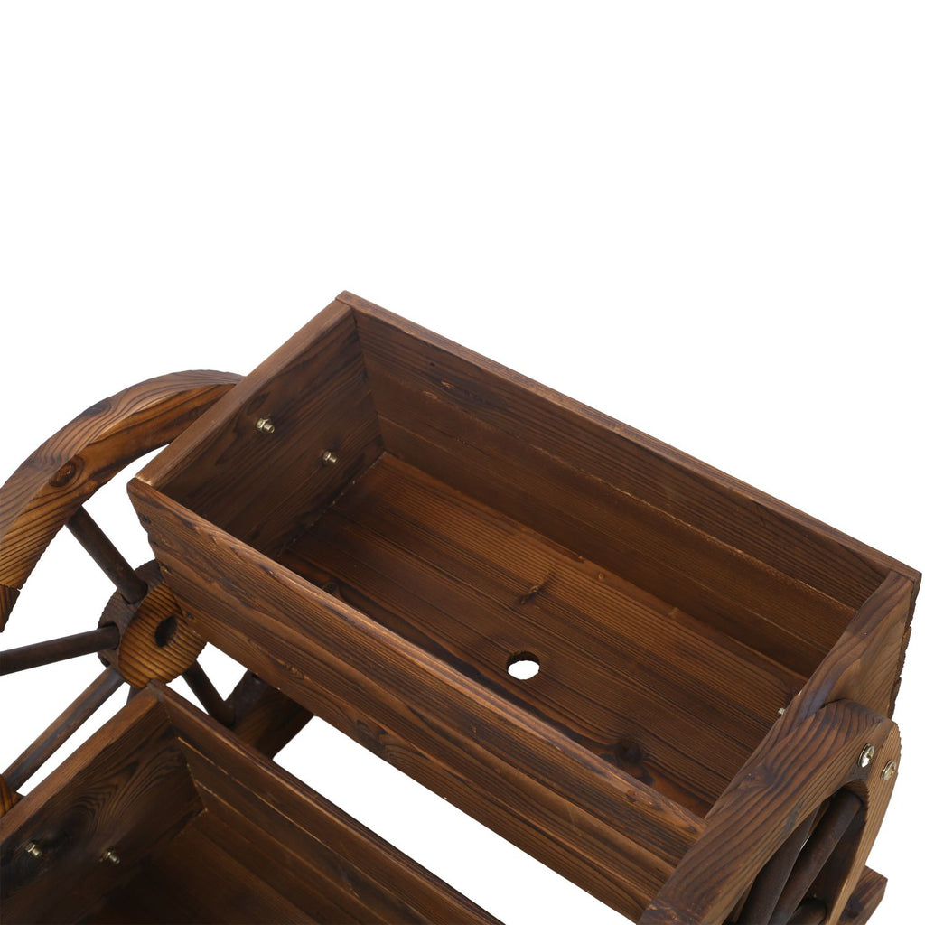 2-Tier Fir Wood Wagon Planter with Wheels – product view 6 of 9
