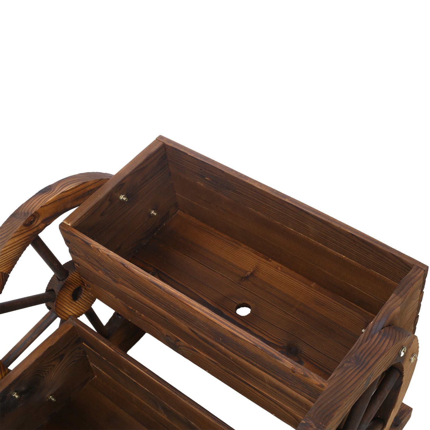 2-Tier Fir Wood Wagon Planter with Wheels – product view 6 of 9