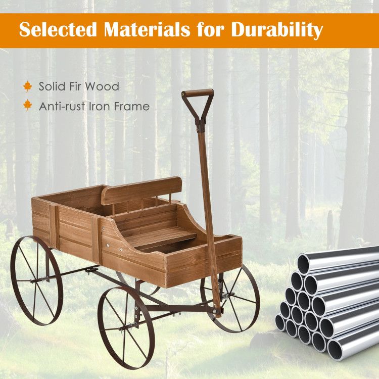 Wooden Wagon Plant Bed with Metal Wheels for Garden Yard Patio – product view 34 of 50