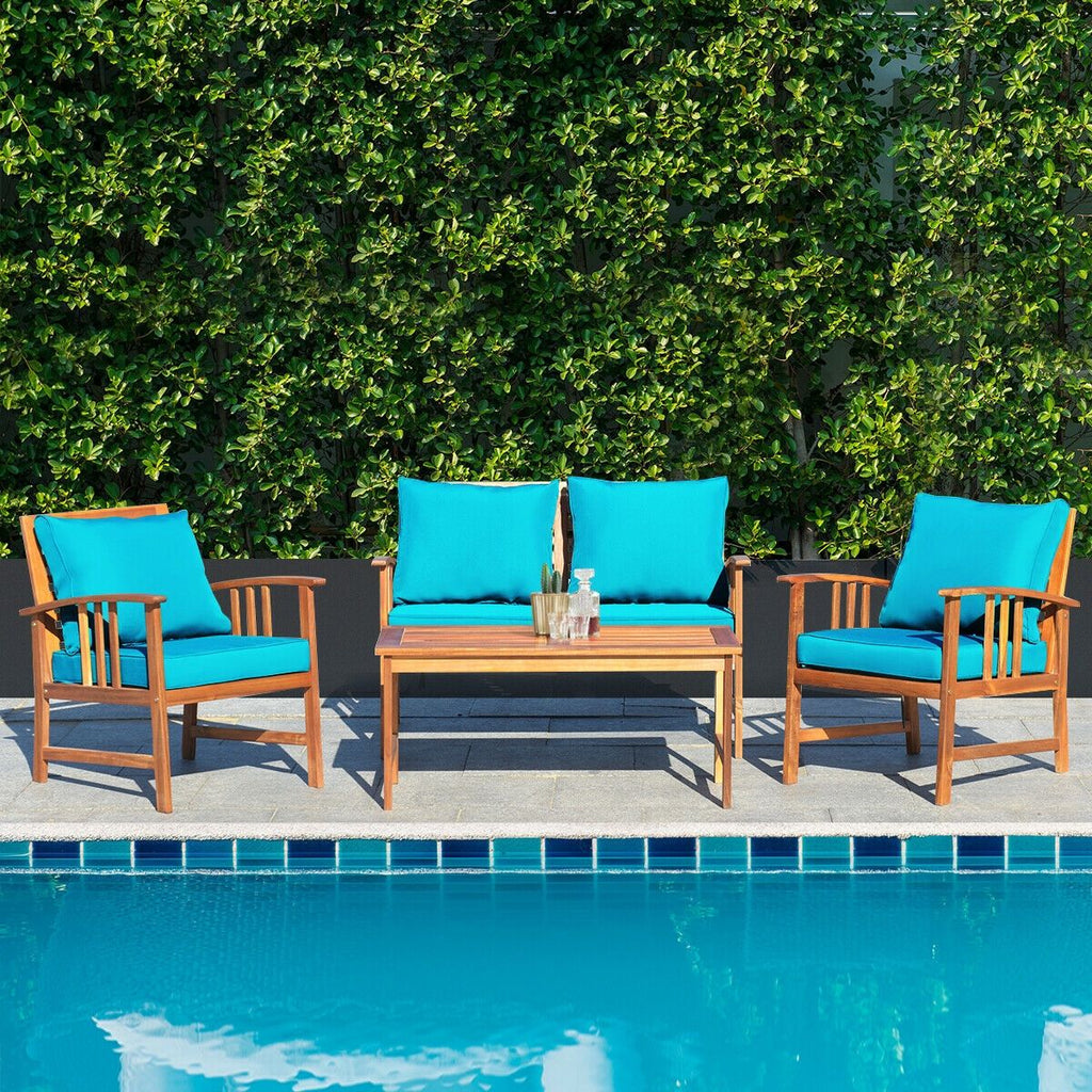 4-Piece Acacia Patio Sofa Set with Turquoise Cushions – product view 5 of 10