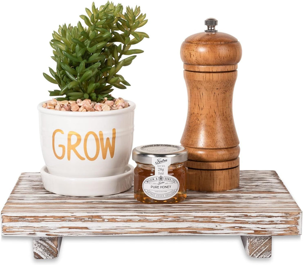 9-Inch Retro White Wood Pedestal Tray – main product view