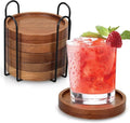 Set of 6 Acacia Wood Coasters with Holder – main product view