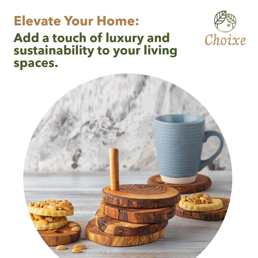 7-Piece Olive Wood Coaster Set with Holder – product view 5 of 9