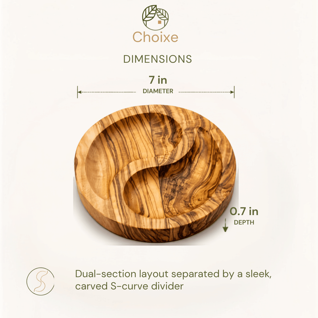 7-Inch Olive Wood Divided Snack Dish – product view 3 of 7