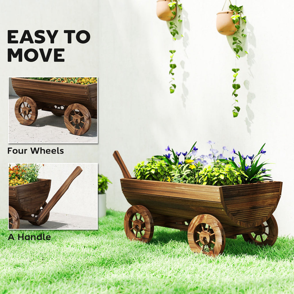 Wooden Wagon Planter Box, Mobile Garden Planter with 4 Wheels, Small Wheelbarrow Wagon Flower Cart with Drainage Hole – product view 6 of 11