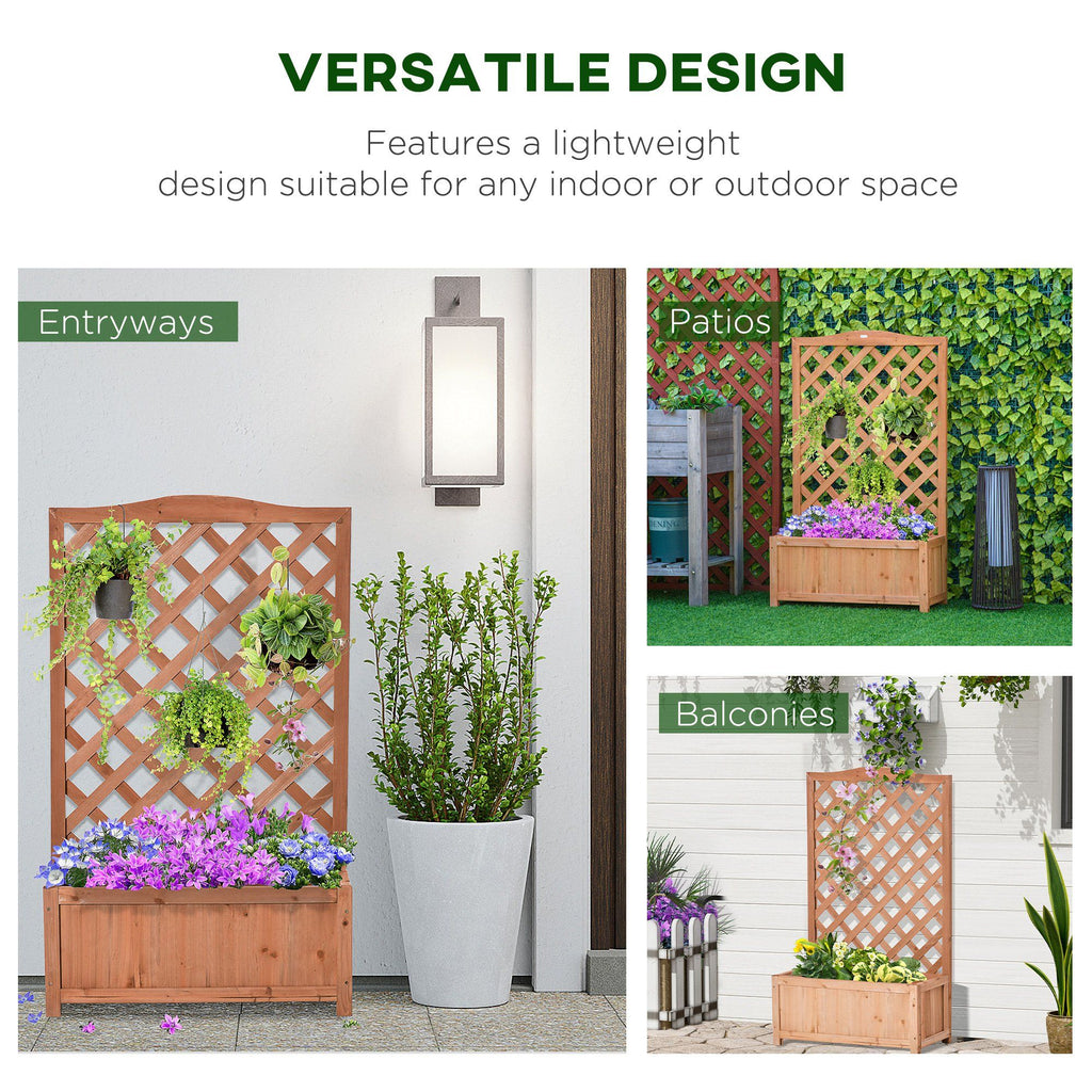 28" x 11" x 46" Raised Garden Bed, Wooden Planter Box w/ Trellis, Brown – product view 4 of 11