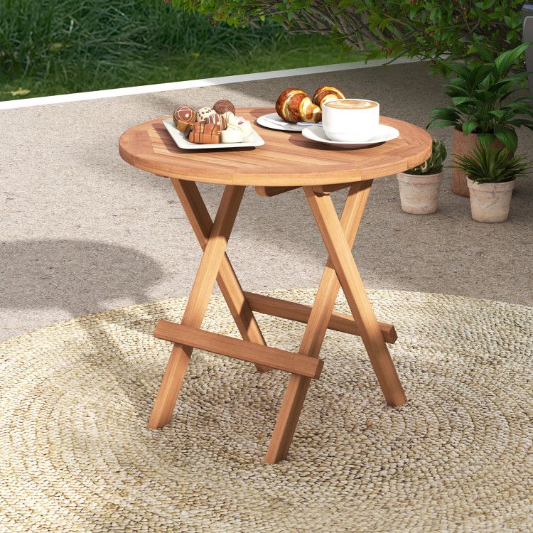Round Folding Teak Patio Side Table – product view 7 of 8