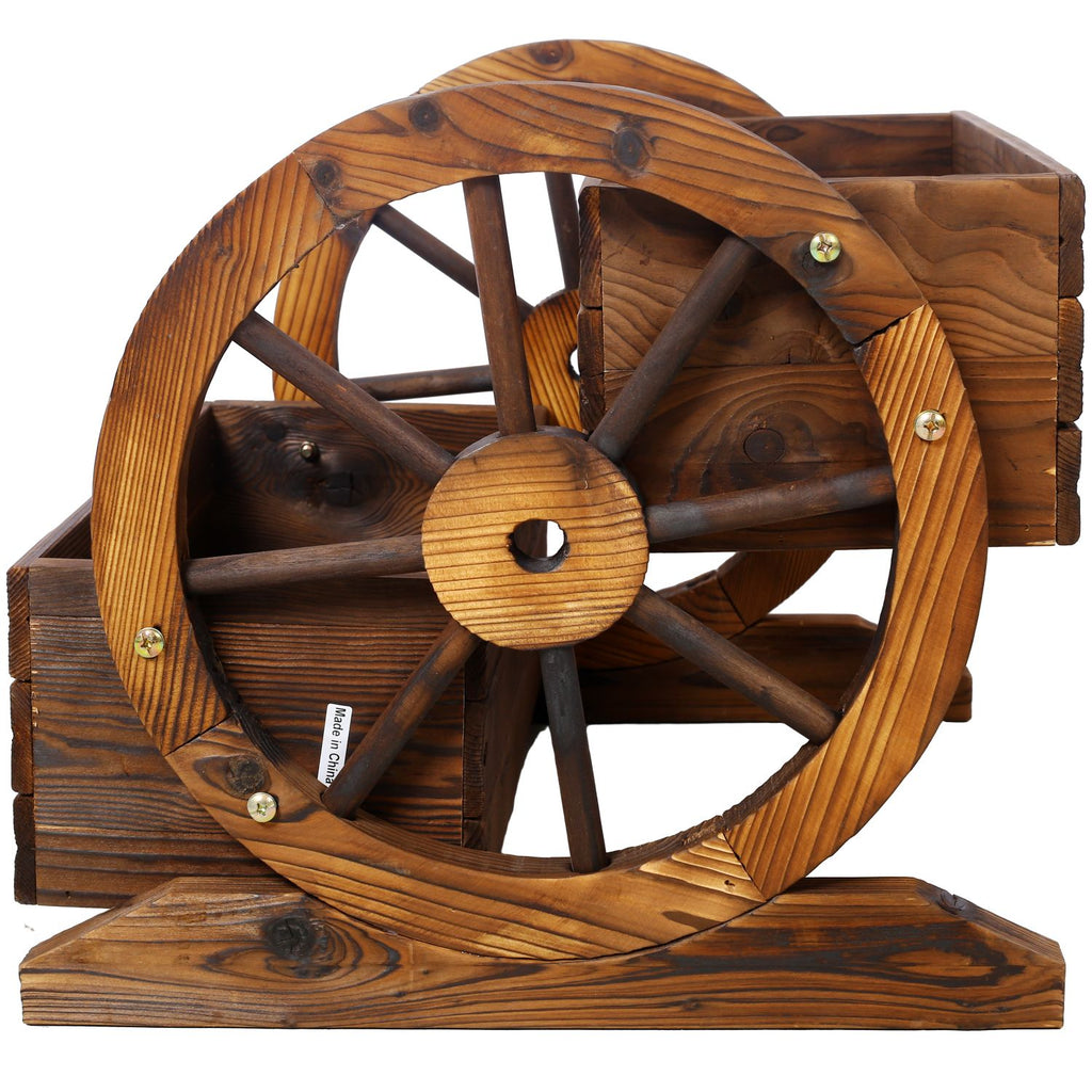 2-Tier Fir Wood Wagon Planter with Wheels – product view 4 of 9