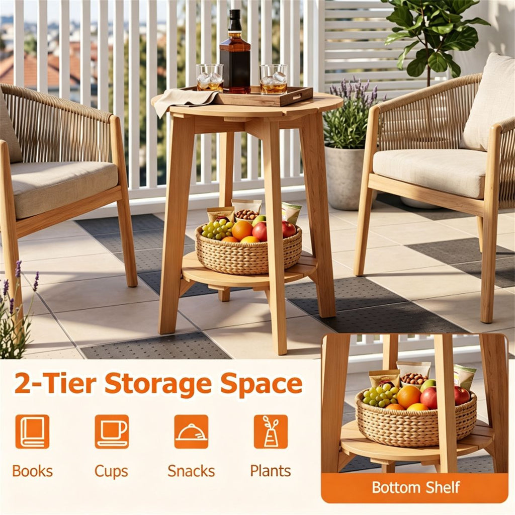 2-Tier Natural Eucalyptus Patio Side Table – product view 9 of 10