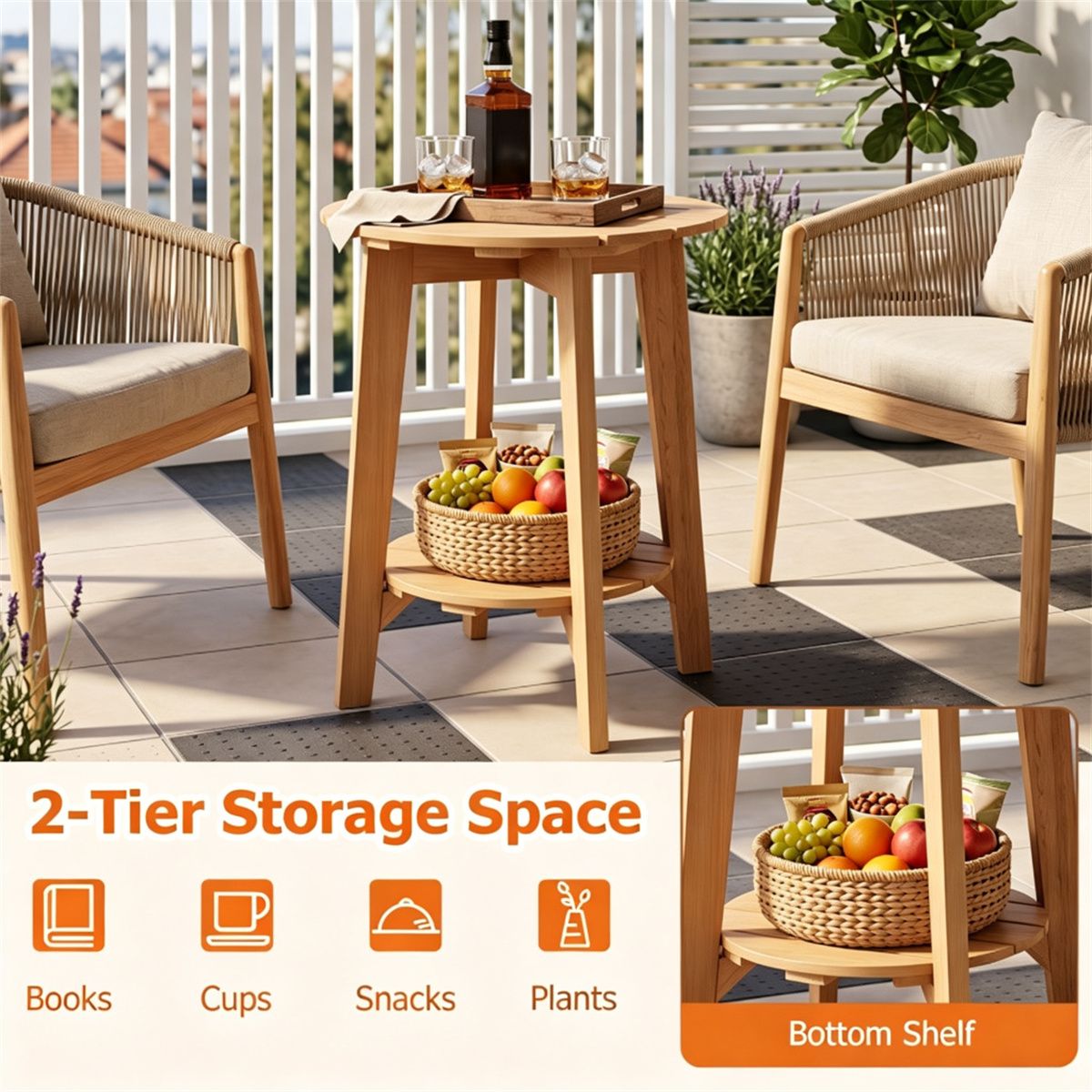 2-Tier Natural Eucalyptus Patio Side Table – product view 9 of 10