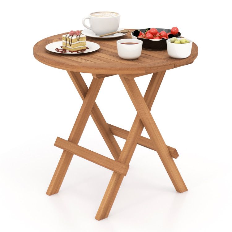 Round Folding Teak Patio Side Table – product view 3 of 8
