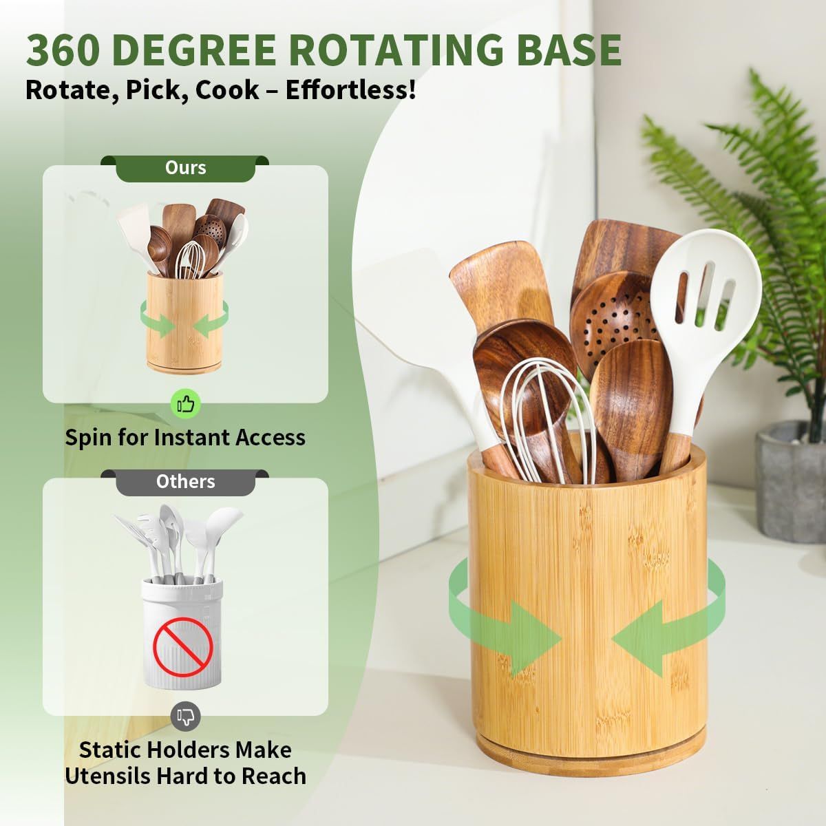 7.3-Inch Rotating Bamboo Utensil Holder – product view 2 of 7