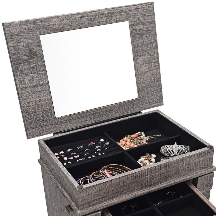 Standing Jewelry Cabinet with 5 Drawers and Mirror – product view 11 of 12