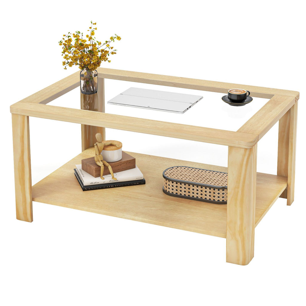 2-Tier Glass-Top Coffee Table with Storage Shelf – product view 4 of 10